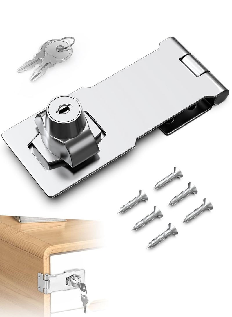 4 Inch Keyed Hasp Lock for Cabinets & Small Doors, Twist Knob Design, Heavy Duty Zinc Alloy with Chrome-Plated Iron, Includes Keys & Screws, Silver - Image 1